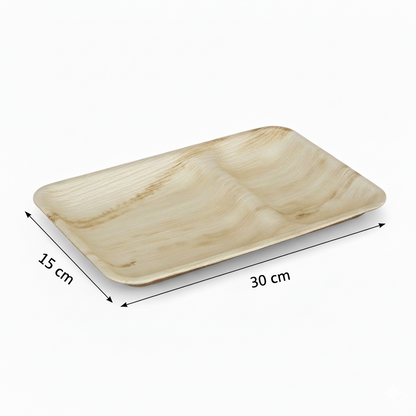 30cm x 15cm 2 compartment Palm Leaves Rectangular Plate