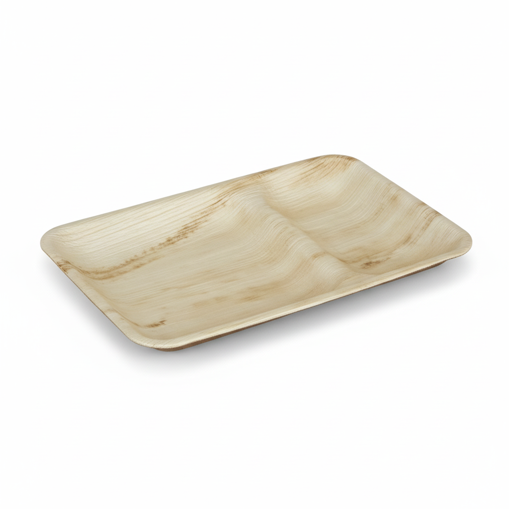 30cm x 15cm 2 compartment Palm Leaves Rectangular Plate