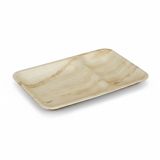 30cm x 15cm 2 compartment Palm Leaves Rectangular Plate