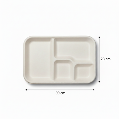 30cm x 23cm 5 compartment Sugarcane Geometric Rectangular Tray
