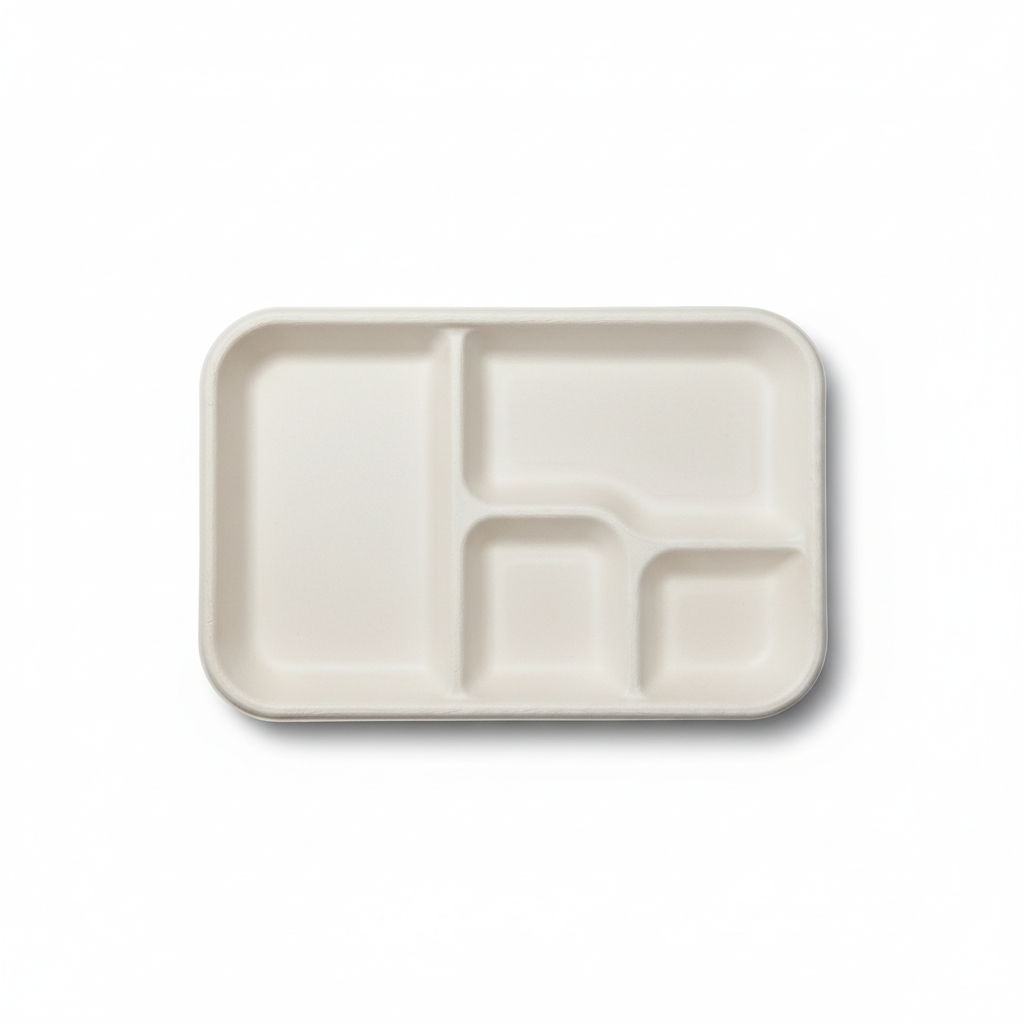 30cm x 23cm 5 compartment Sugarcane Geometric Rectangular Tray