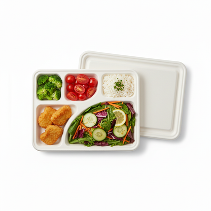 30cm x 23cm 5 compartment Sugarcane Rectangular Lid