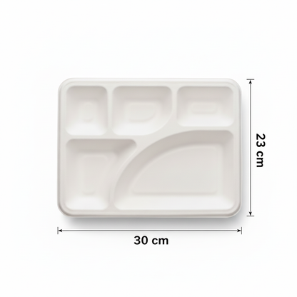 30cm x 23cm 5 compartment Sugarcane Rectangular Tray