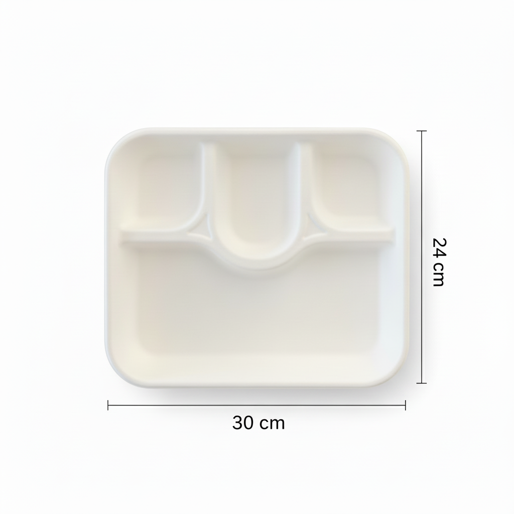 30cm x 24cm 4 compartment Sugarcane Rectangular Tray
