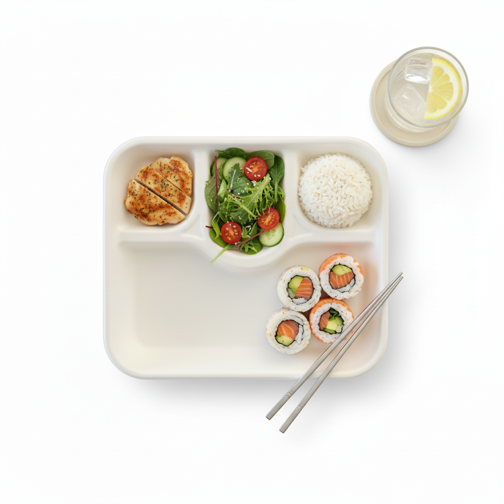 30cm x 24cm 4 compartment Sugarcane Rectangular Tray