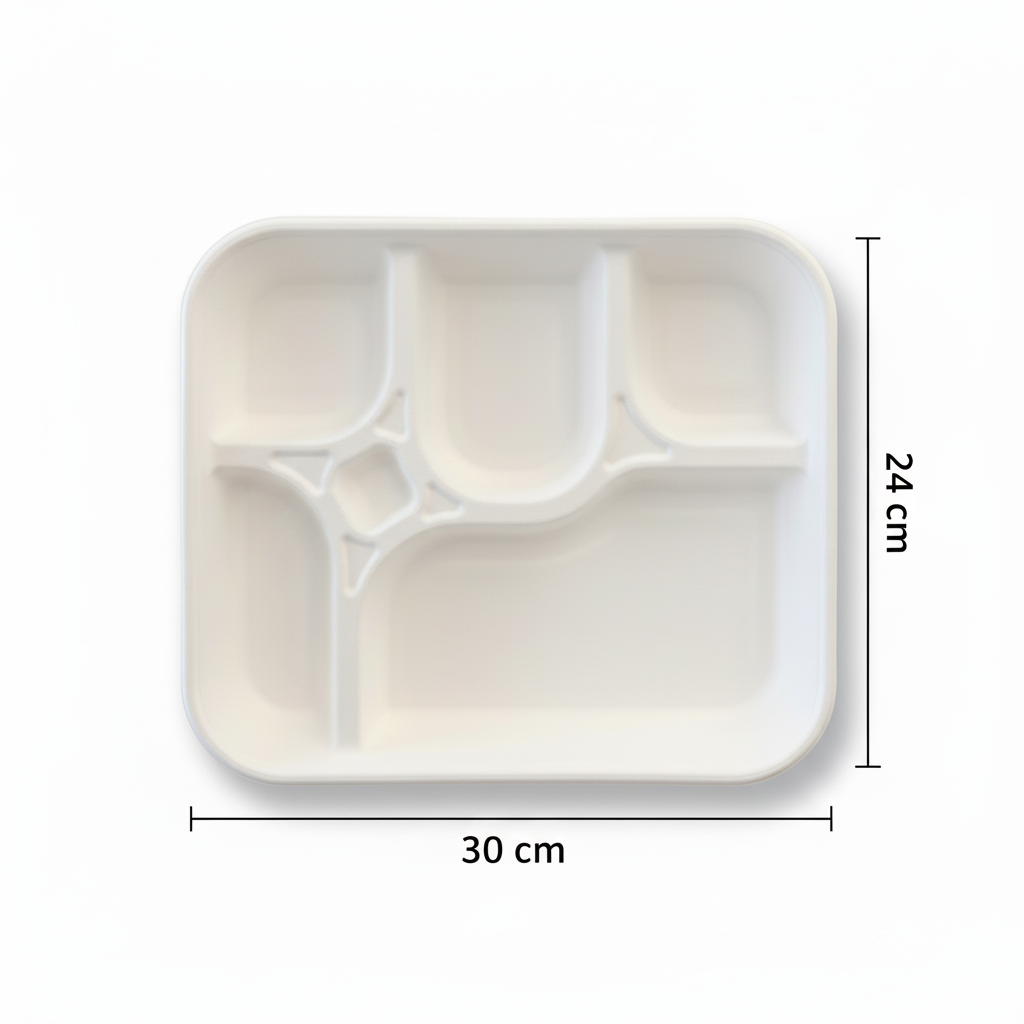 30cm x 24cm 5 compartment Sugarcane Rectangular Tray