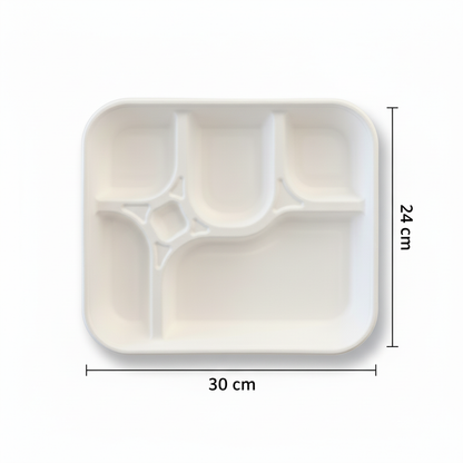 30cm x 24cm 5 compartment Sugarcane Rectangular Tray