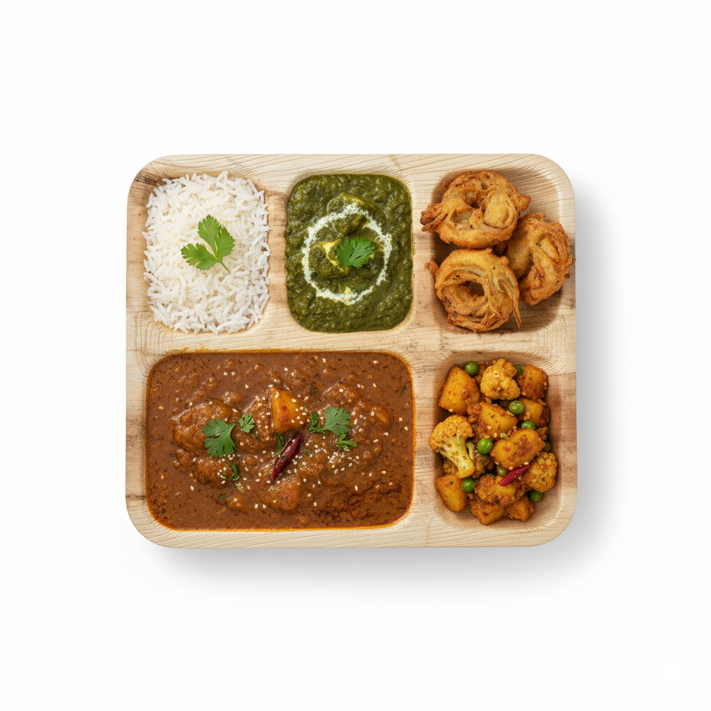 30cm x 25cm 5 compartment Palm Leaves Rectangular Plate