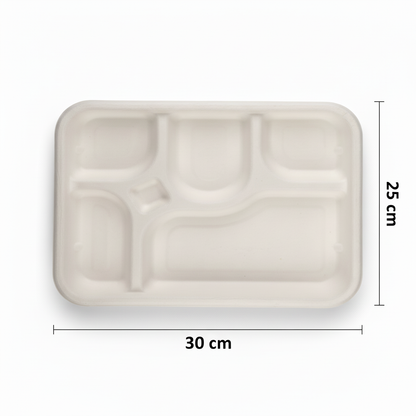 30cm x 25cm 5 compartment Sugarcane Rectangular Container with Lid