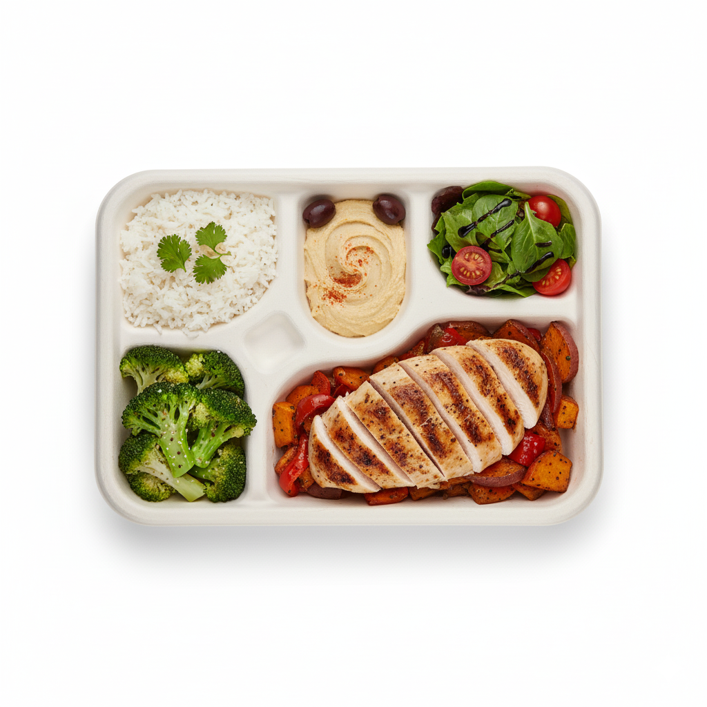 30cm x 25cm 5 compartment Sugarcane Rectangular Container with Lid