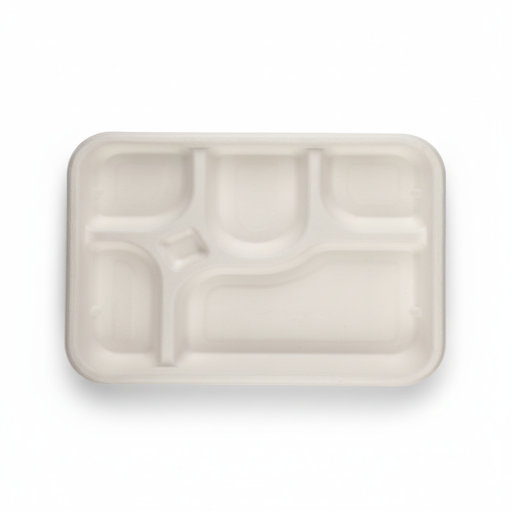 30cm x 25cm 5 compartment Sugarcane Rectangular Container with Lid