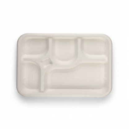 30cm x 25cm 5 compartment Sugarcane Rectangular Container with Lid
