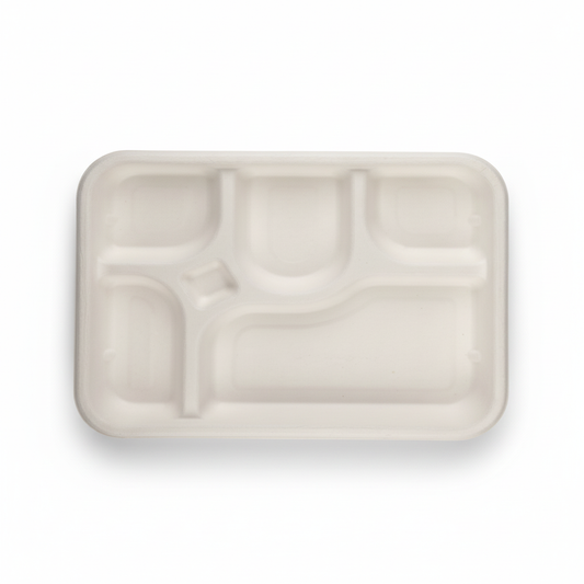 30cm x 25cm 5 compartment Sugarcane Rectangular Container with Lid