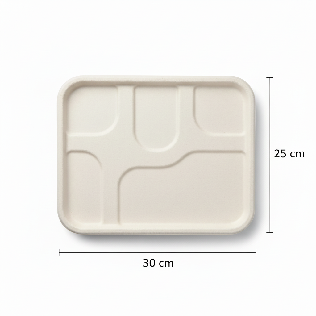 30cm x 25cm 5 compartment Sugarcane Rectangular Lid