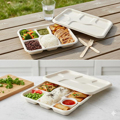 30cm x 25cm 5 compartment Sugarcane Rectangular Lid