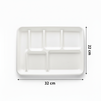 32cm x 22cm 6 compartment Sugarcane Rectangular Tray