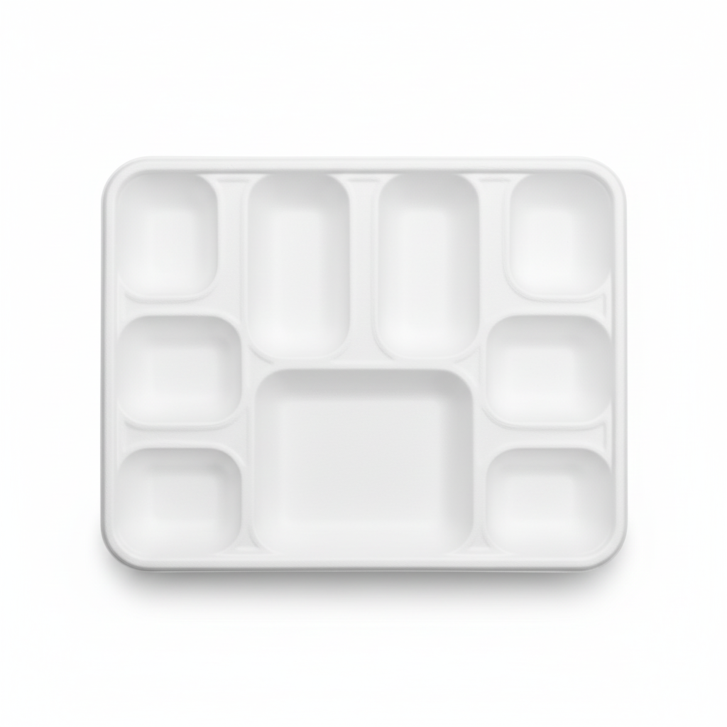 32cm x 26cm 9 compartment Sugarcane Rectangular Tray